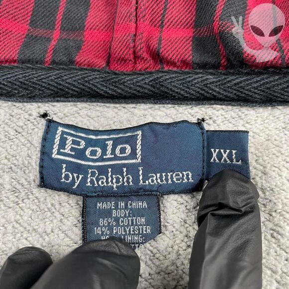 Polo Ralph Lauren Hoodie Size 2XL Grey Full Zip Plaid Lined Hood Jacket vintage - Picture 4 of 6